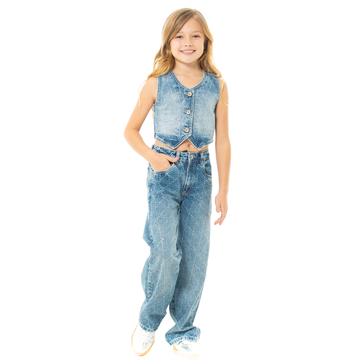 thumbnail interactive-video image 1 of Basic Bootcut Jeans For Girls High Rise Straight Jean - Teen 1 of 12