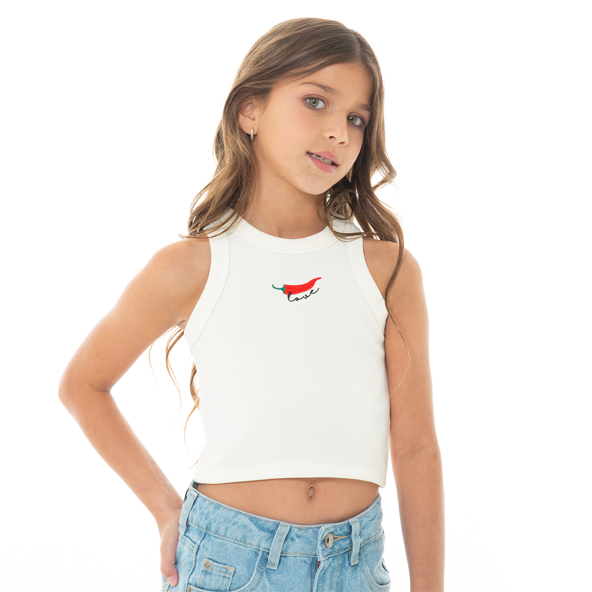 🌶️ GIRLS' RIBBED TANK WITH EMBROIDERED CHILI – Nauty Blue Intl